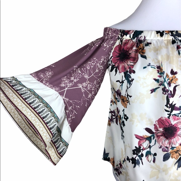 WHBM Off-The-Shoulder Mixed Print Blouse - Picture 4 of 5